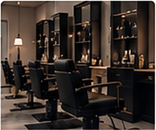 Barbershop with black barber chairs